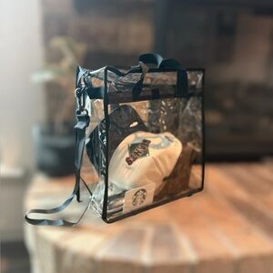 Stadium Clear Tote Bag with Crossbody Strap Black Trim